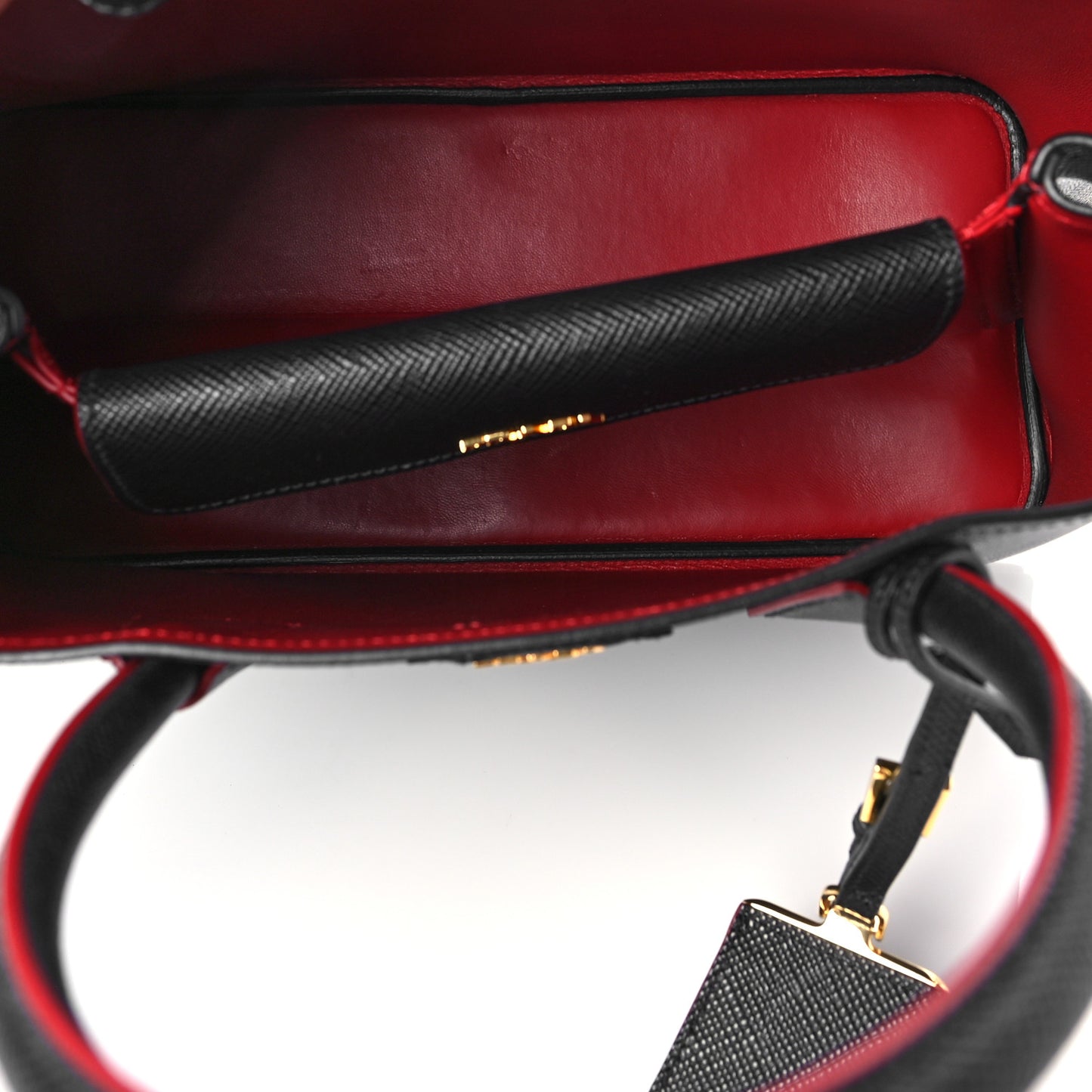Saffiano Cuir Small Double Bag Black Fuoco