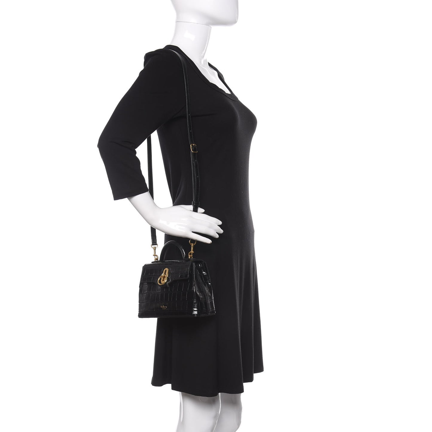 Shiny Croc Calfskin Embossed Micro Seaton Black