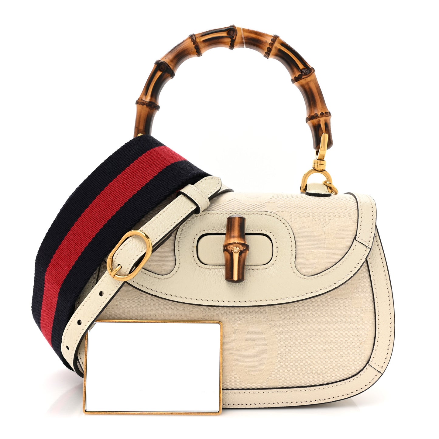 Monogram Jumbo GG Textured Dollar Calfskin Web Small Bamboo 1947 Top Handle Bag Off White