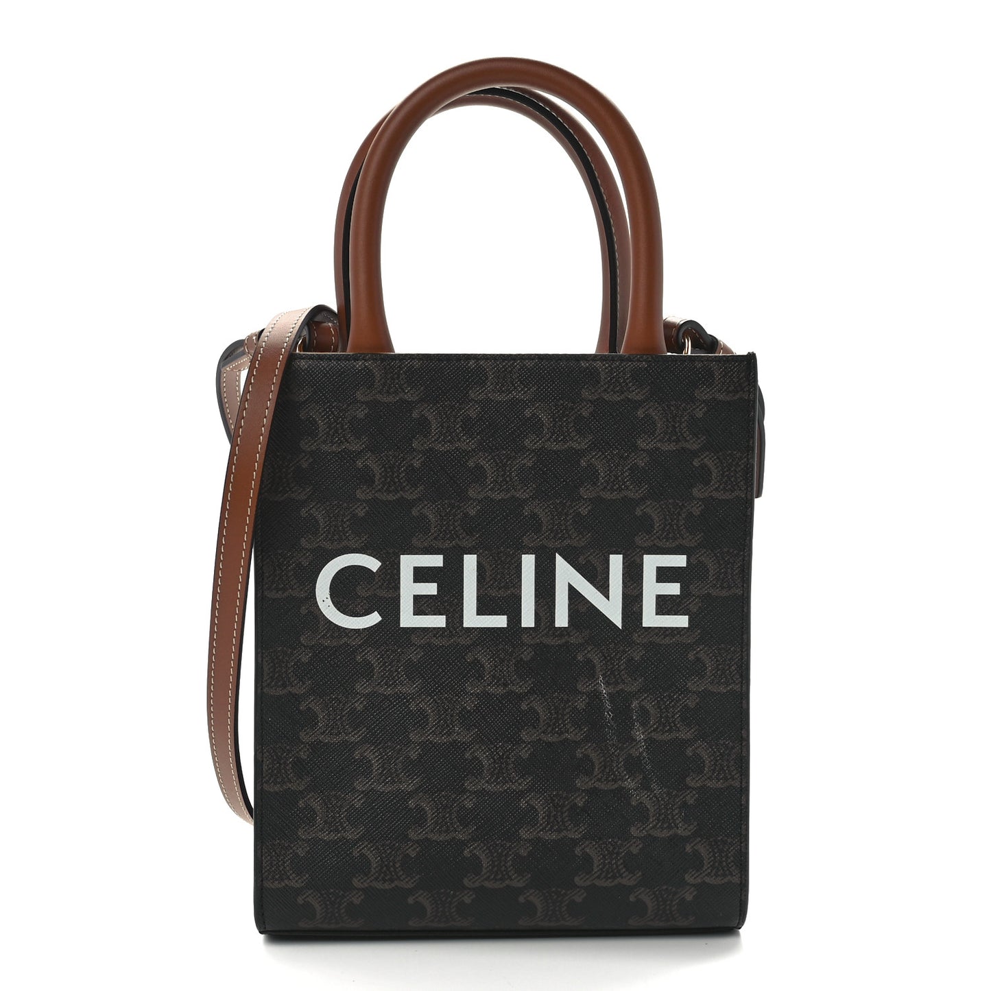 Triomphe Canvas Calfskin Mini Vertical Cabas Tan
