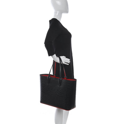 Christian Louboutin Patent Calfskin Leopard Print Spikes East West Cabata Tote Black 2 of 11