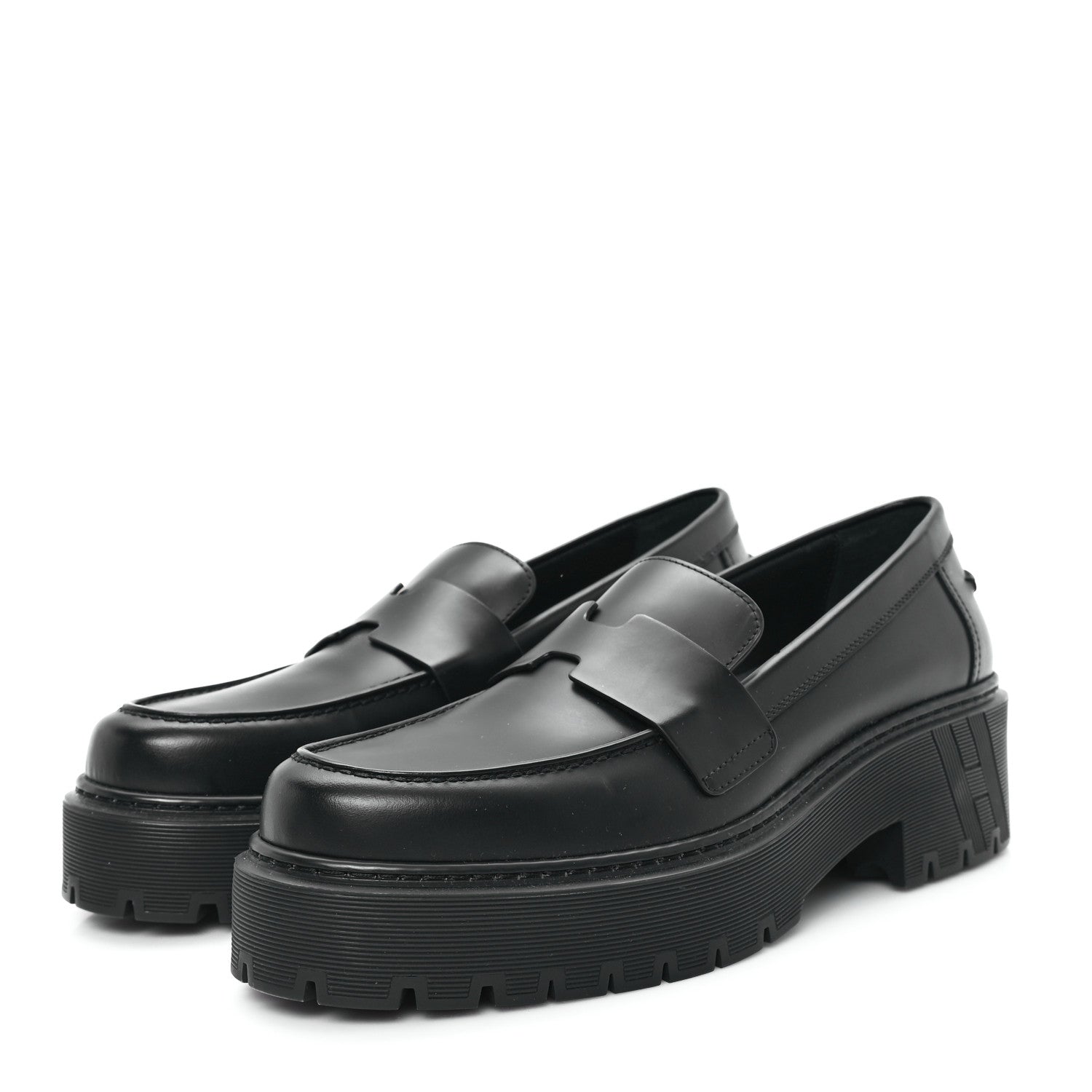 Hermes Glazed Calfskin Womens Hitch Loafers 38 Black 4 of 9