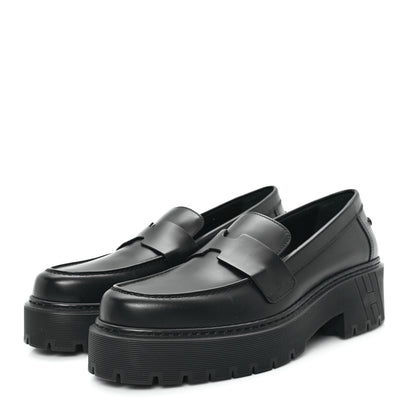 Hermes Glazed Calfskin Womens Hitch Loafers 38 Black 4 of 9