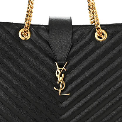 Saint Laurent Grain De Poudre Matelasse Chevron Monogram Shopping Bag Black 9 of 11