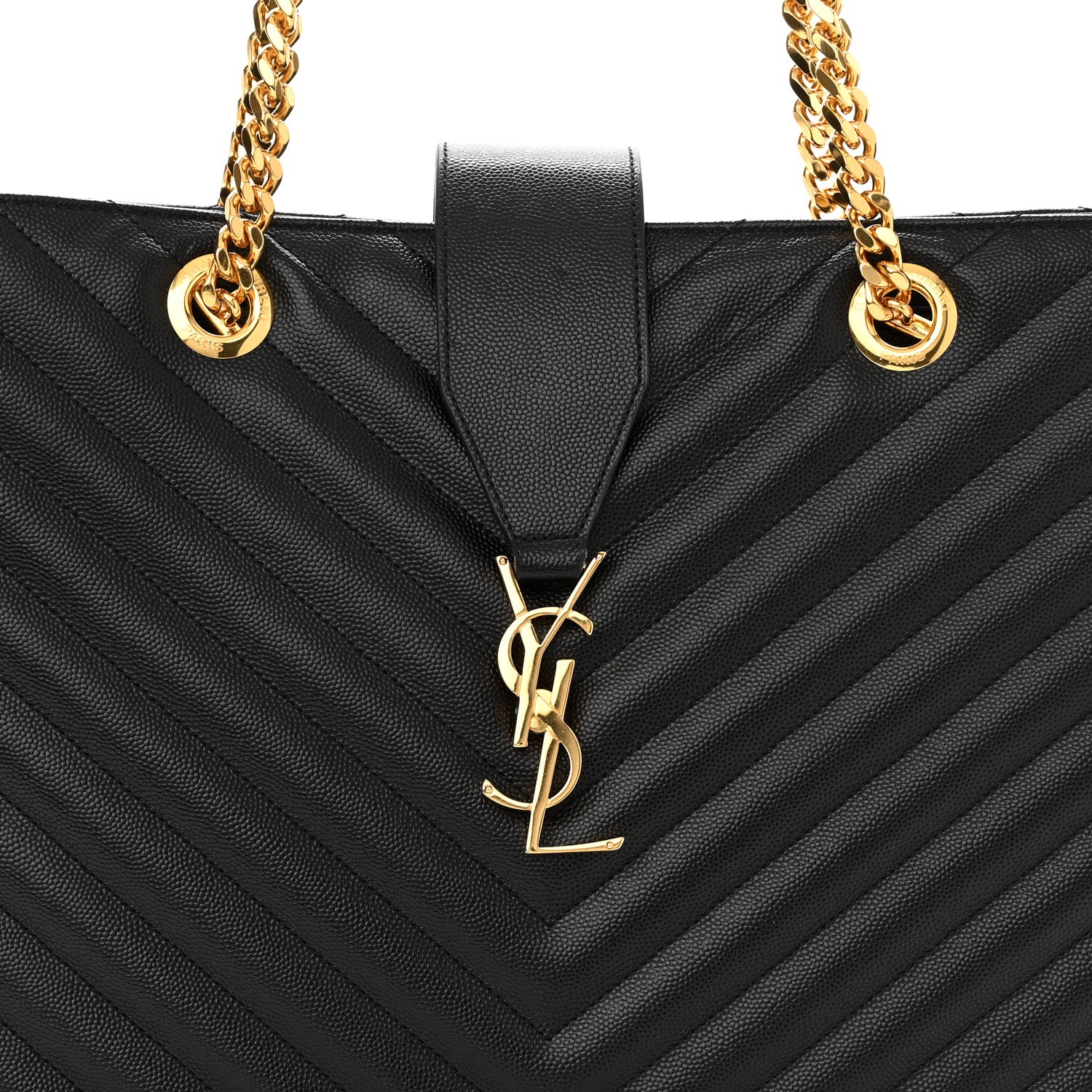 Saint Laurent Grain De Poudre Matelasse Chevron Monogram Shopping Bag Black 9 of 11