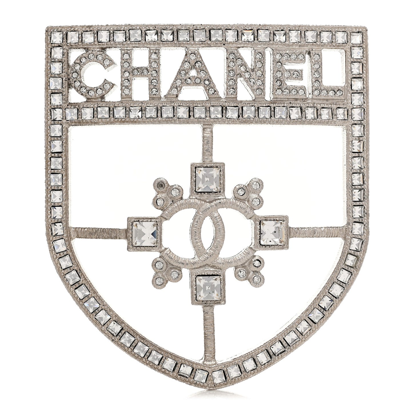 Swarovski Baguette Crystal CC Shield Brooch