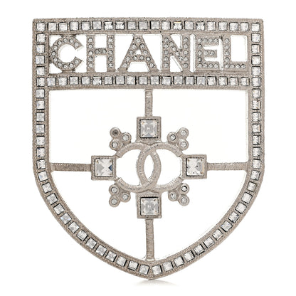 Chanel Swarovski Baguette Crystal CC Shield Brooch 1 of 4