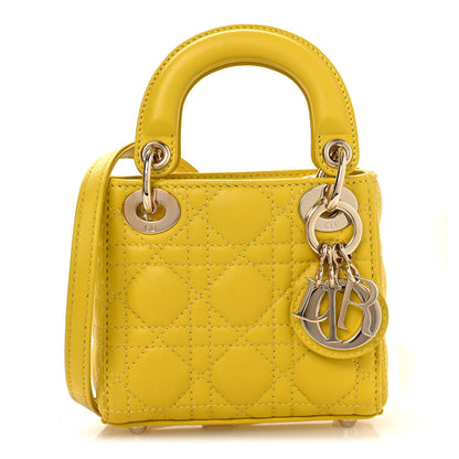 Christian Dior Lambskin Cannage Micro Lady Dior Yellow 1 of 11