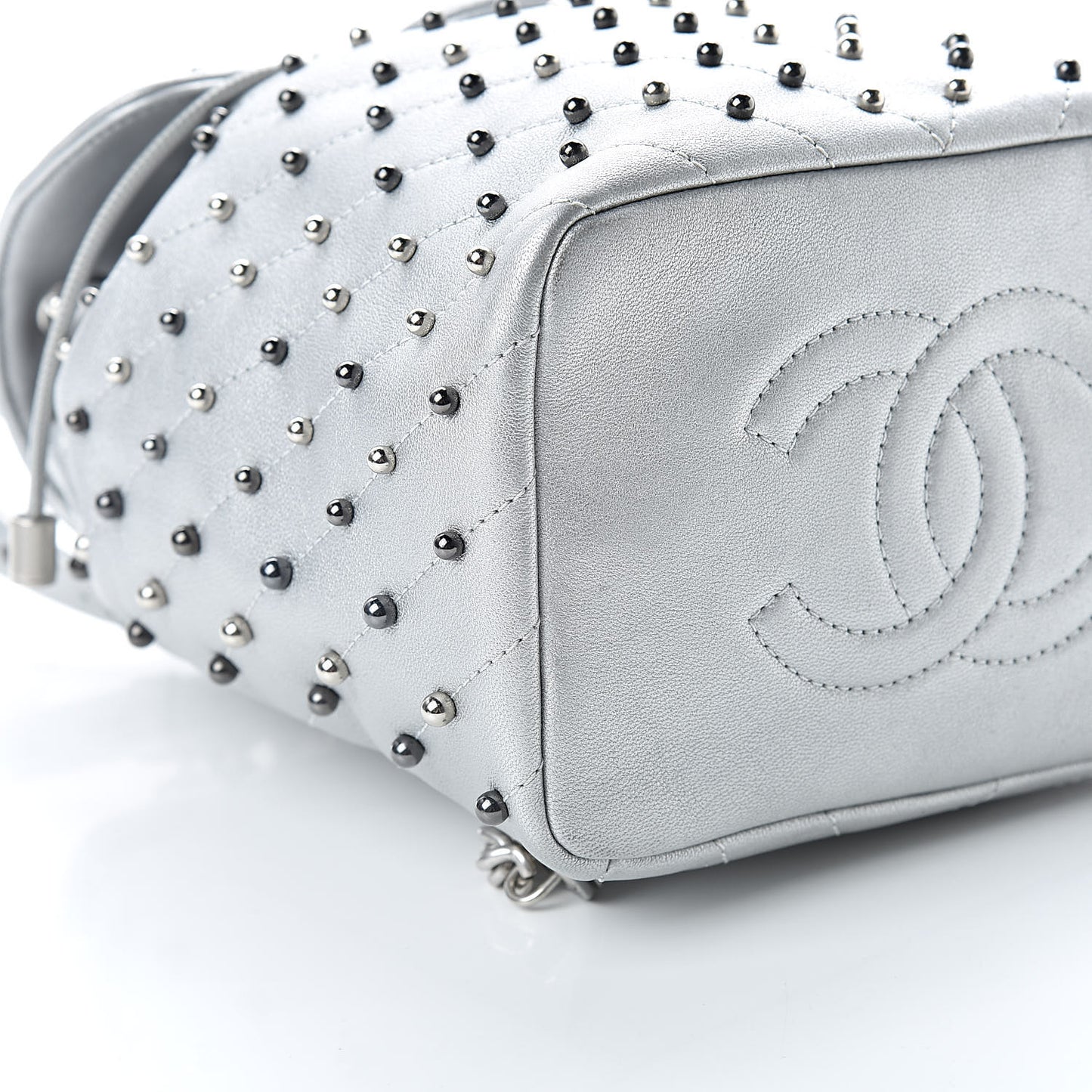 Metallic Lambskin Chevron Quilted Studded Stud Wars Backpack Silver