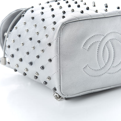 Chanel Metallic Lambskin Chevron Quilted Studded Stud Wars Backpack Silver 9 of 11