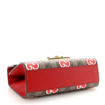 Gucci GG Supreme Monogram Apple Small Padlock Shoulder Bag Beige Multicolor Lobster Red 4 of 10