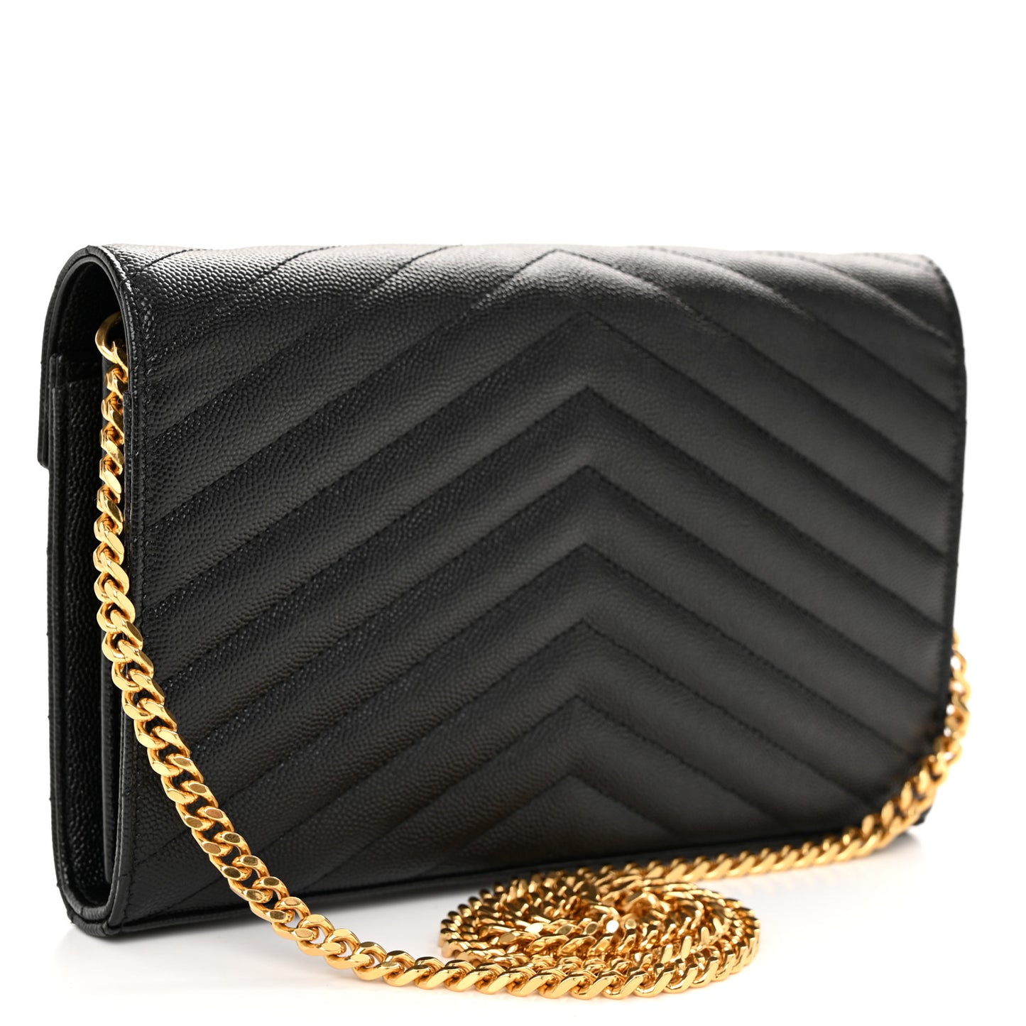 Grain De Poudre Matelasse Chevron Monogram Chain Wallet Black