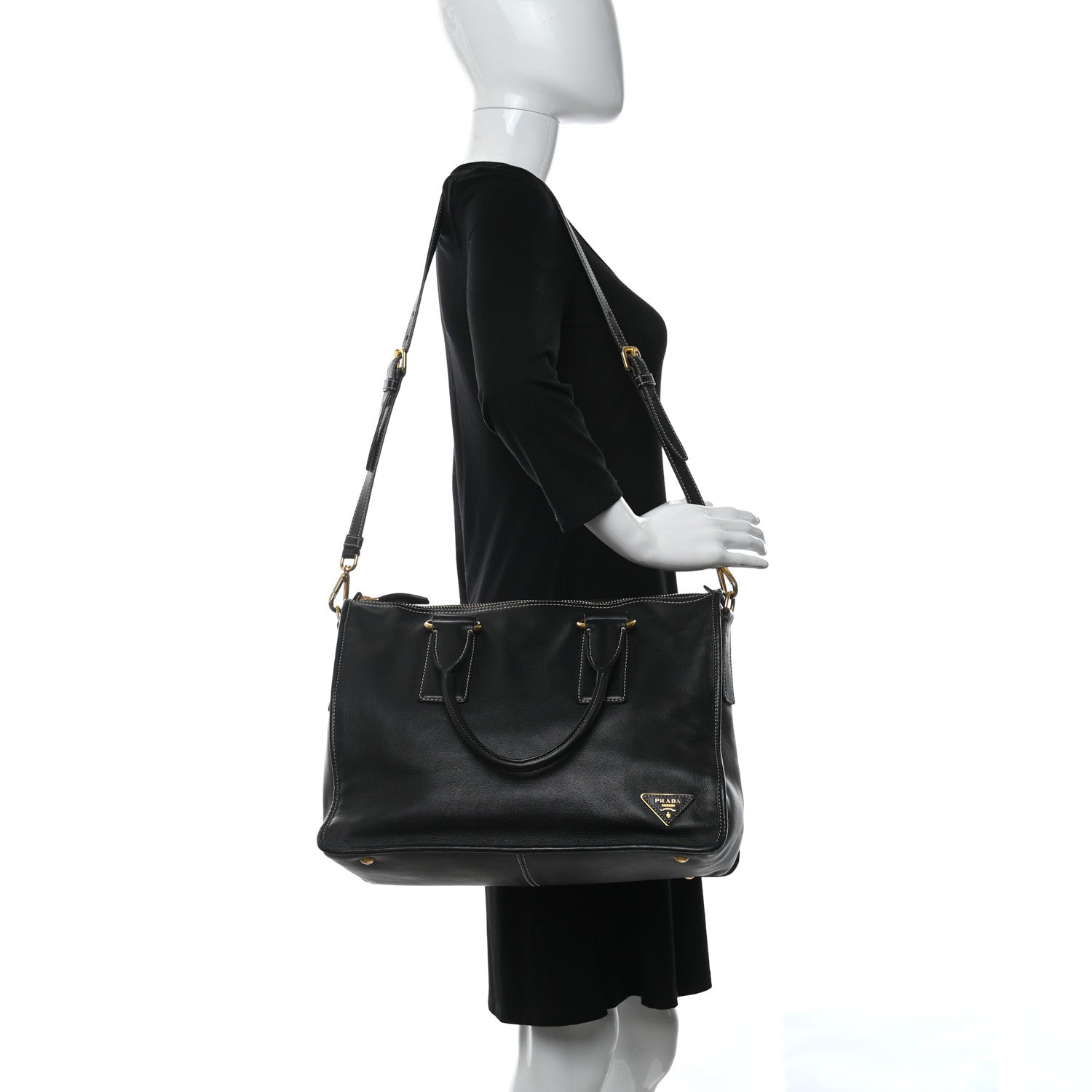 Prada Glace Calf Tote Black 2 of 9