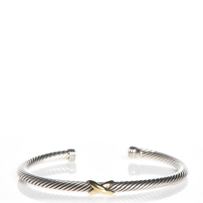 David Yurman Sterling Silver 18K Yellow Gold 4mm X Station Cable Bracelet 1 of 5