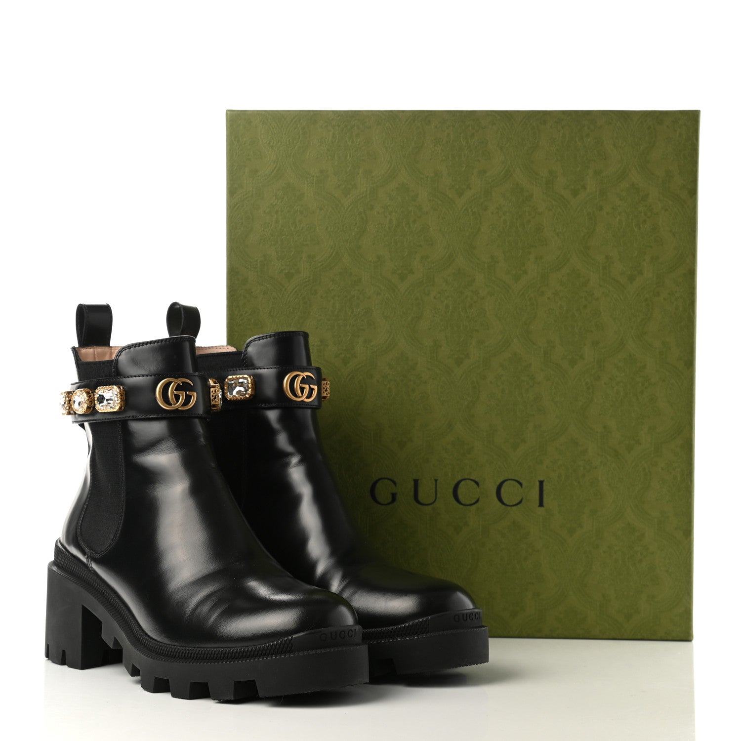 Gucci Calfskin Crystal GG Trip Chelsea Ankle Boots 38.5 Black 9 of 9