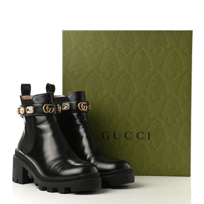 Gucci Calfskin Crystal GG Trip Chelsea Ankle Boots 38.5 Black 9 of 9