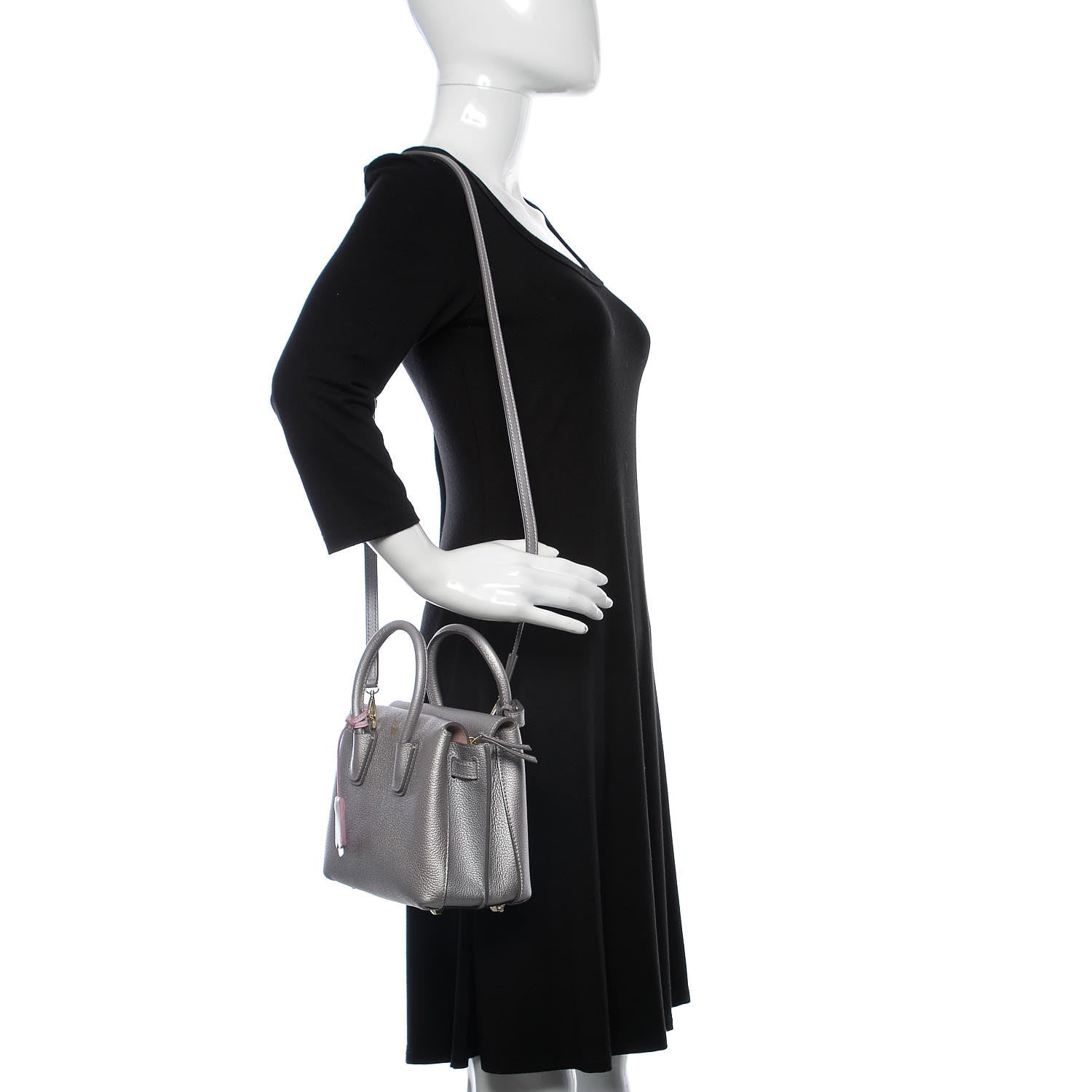 MCM Metallic Grained Calfskin Mini Milla Tote Spike Silver 7 of 15