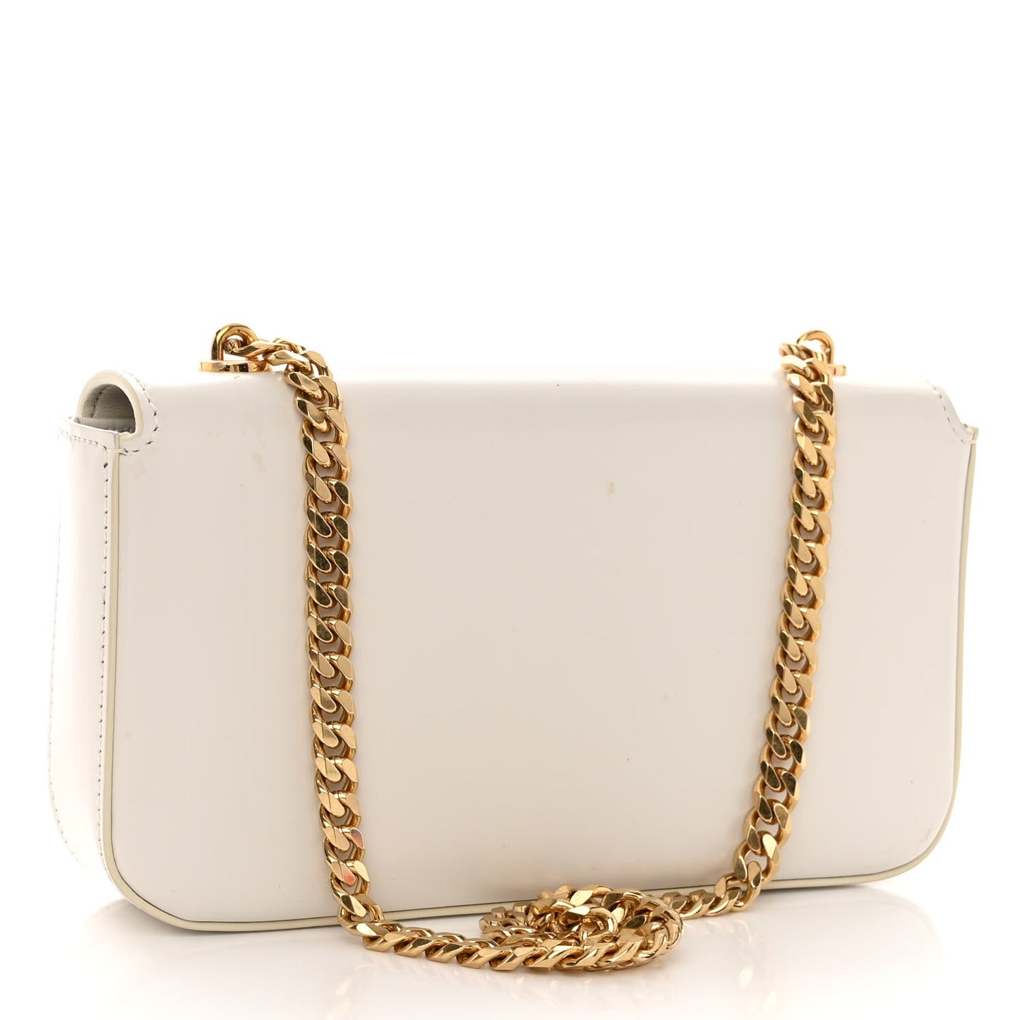 Shiny Calfskin Cuir Triomphe Chain Shoulder Bag White