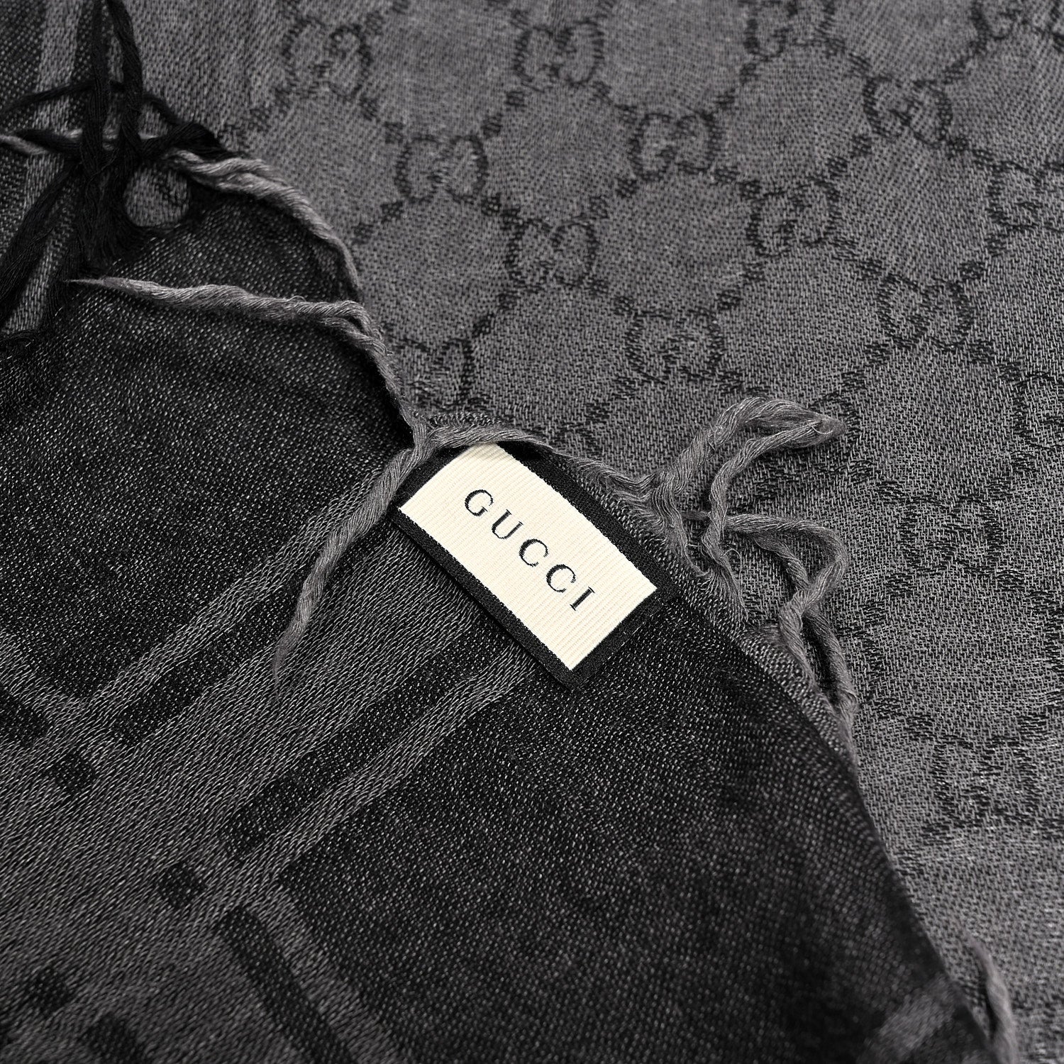 Gucci Wool Silk GG Monogram Diamante Plaid Surviee Shawl Graphite Black 2 of 4