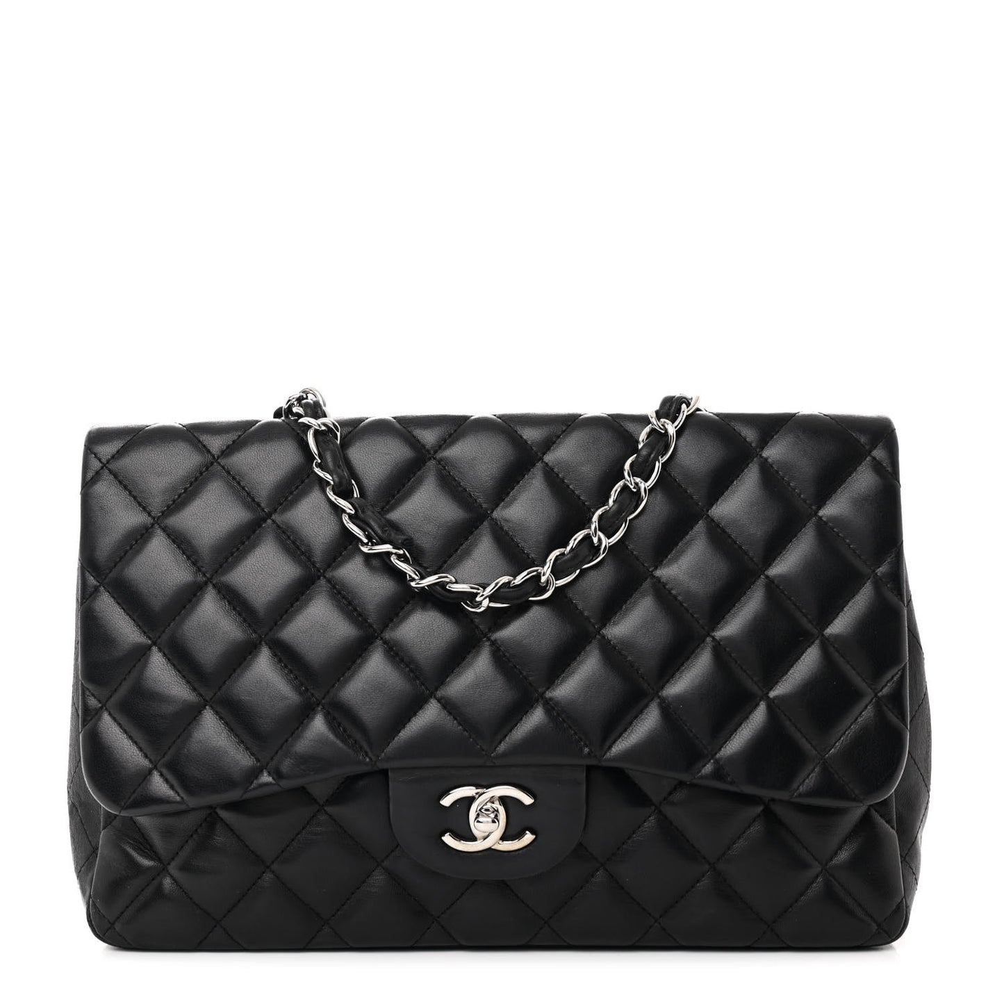 Lambskin Quilted Jumbo Single Flap Black
