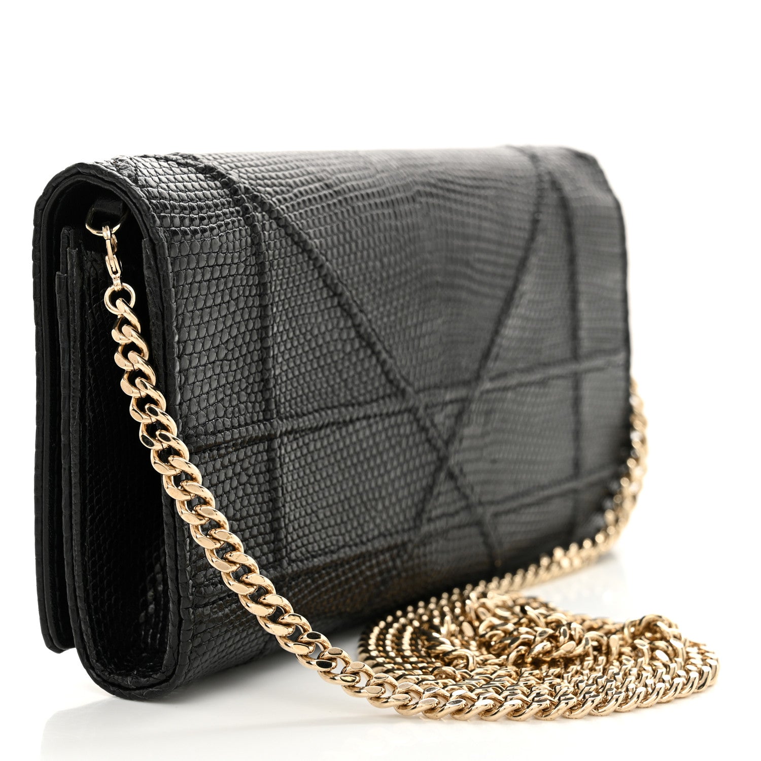 Christian Dior Lizard Diorama Croisiere Chain Wallet Black 3 of 13