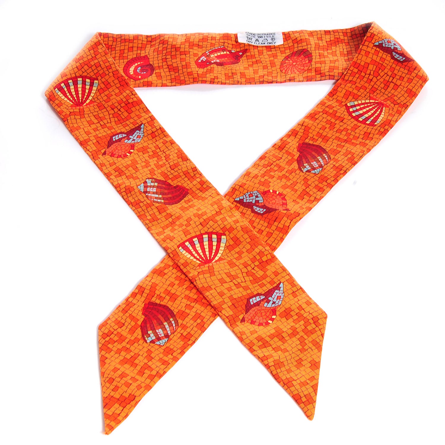 Hermes Silk Sea Shells Mosaic Twilly Orange 1 of 5