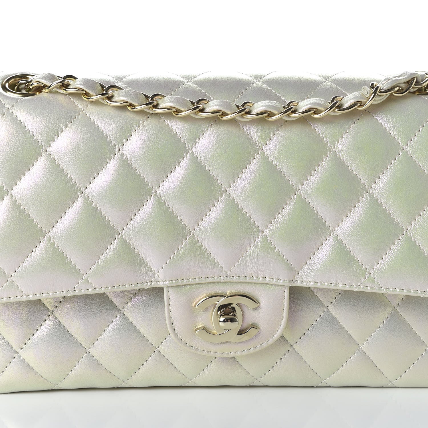 Chanel Iridescent Lambskin Quilted Medium Double Flap Ivory 11 of 12