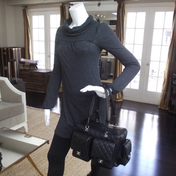 Calfskin Quilted Large Cambon Multipocket Reporter Black
