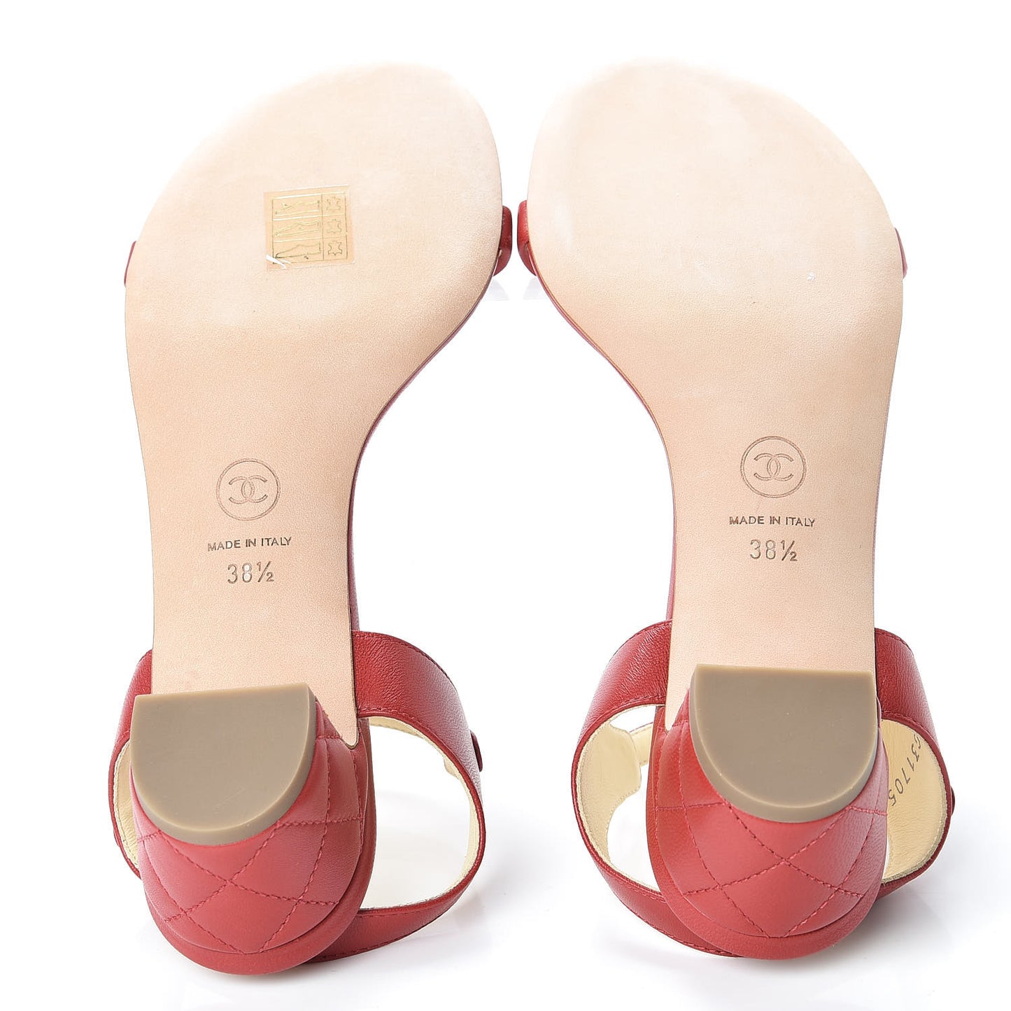 Lambskin CC Pearl Chain Sandals 38.5 Red