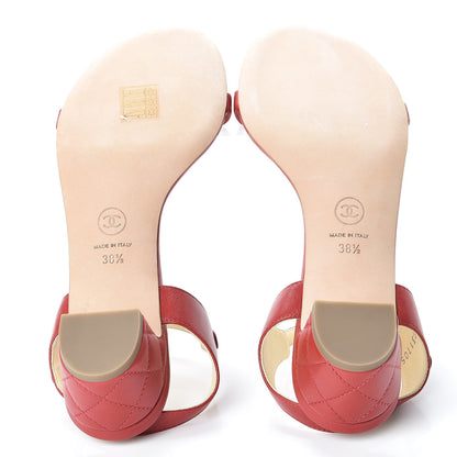 Chanel Lambskin CC Pearl Chain Sandals 38.5 Red 5 of 9