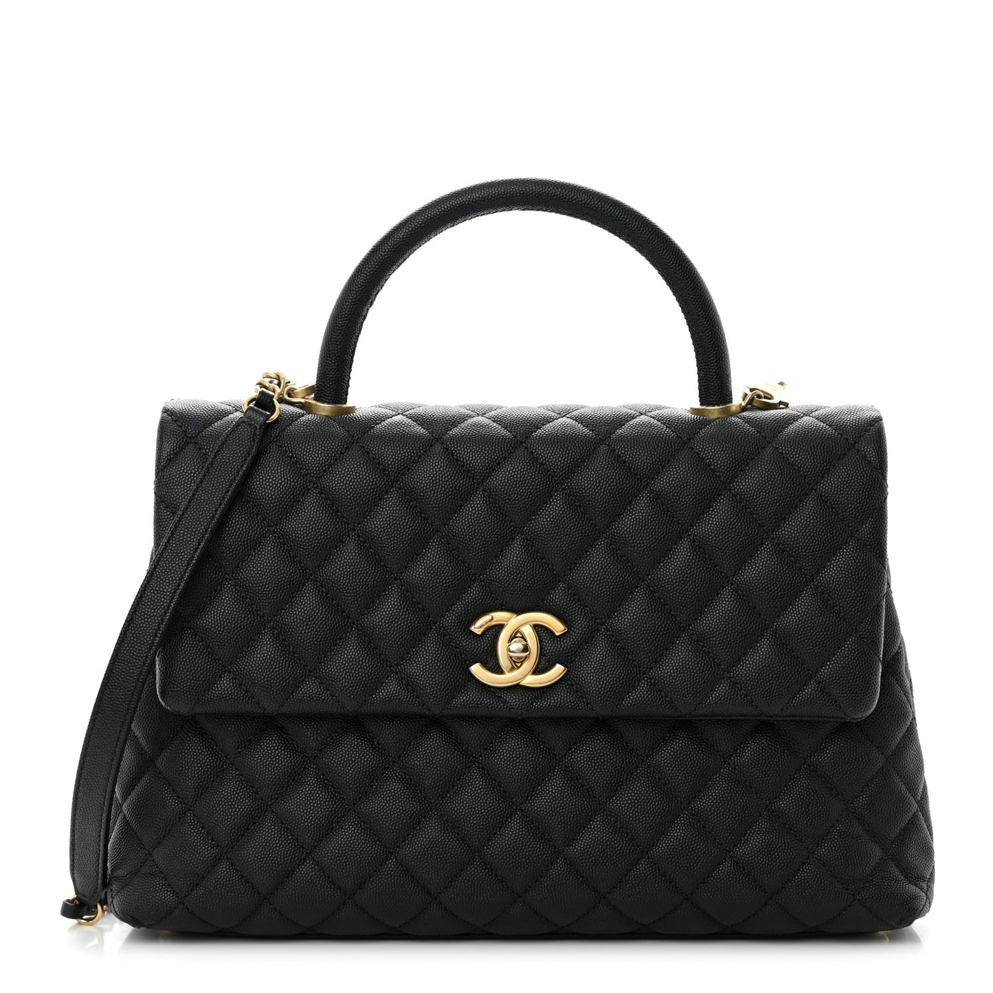 Caviar Quilted Medium Coco Handle Flap Black