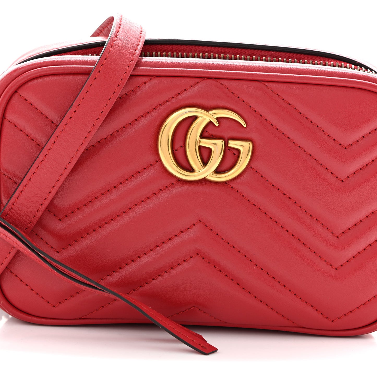 Calfskin Matelasse Mini GG Marmont Chain Shoulder Bag Hibiscus Red