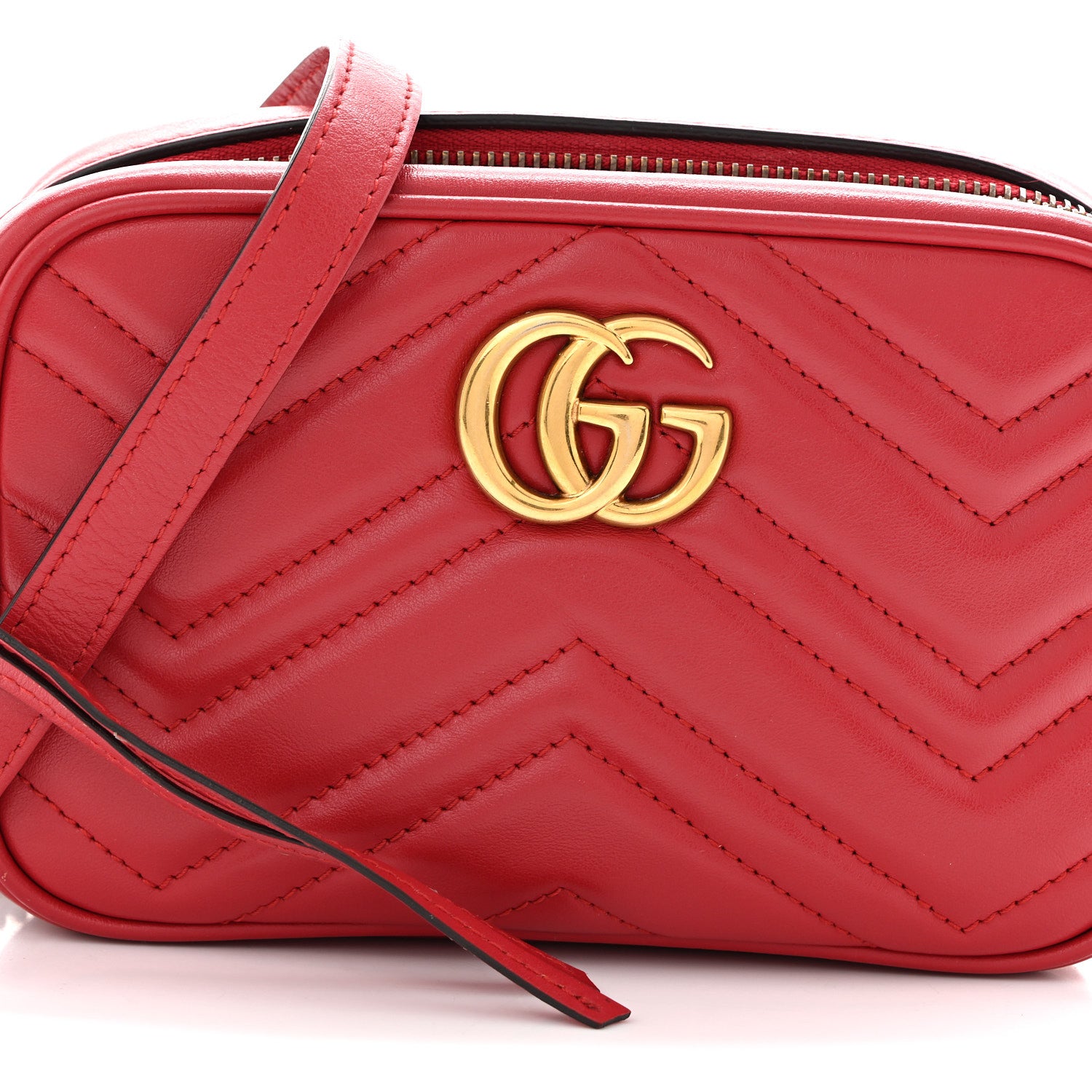 Gucci Calfskin Matelasse Mini GG Marmont Chain Shoulder Bag Hibiscus Red 8 of 10