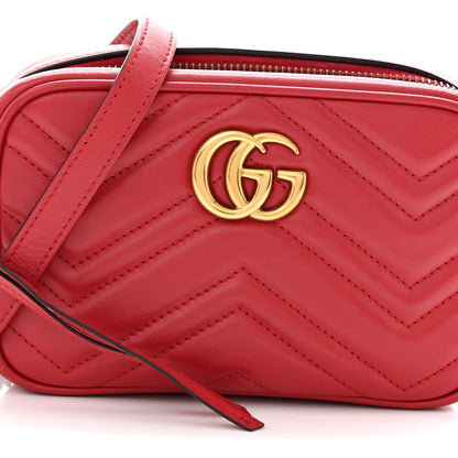 Gucci Calfskin Matelasse Mini GG Marmont Chain Shoulder Bag Hibiscus Red 8 of 10