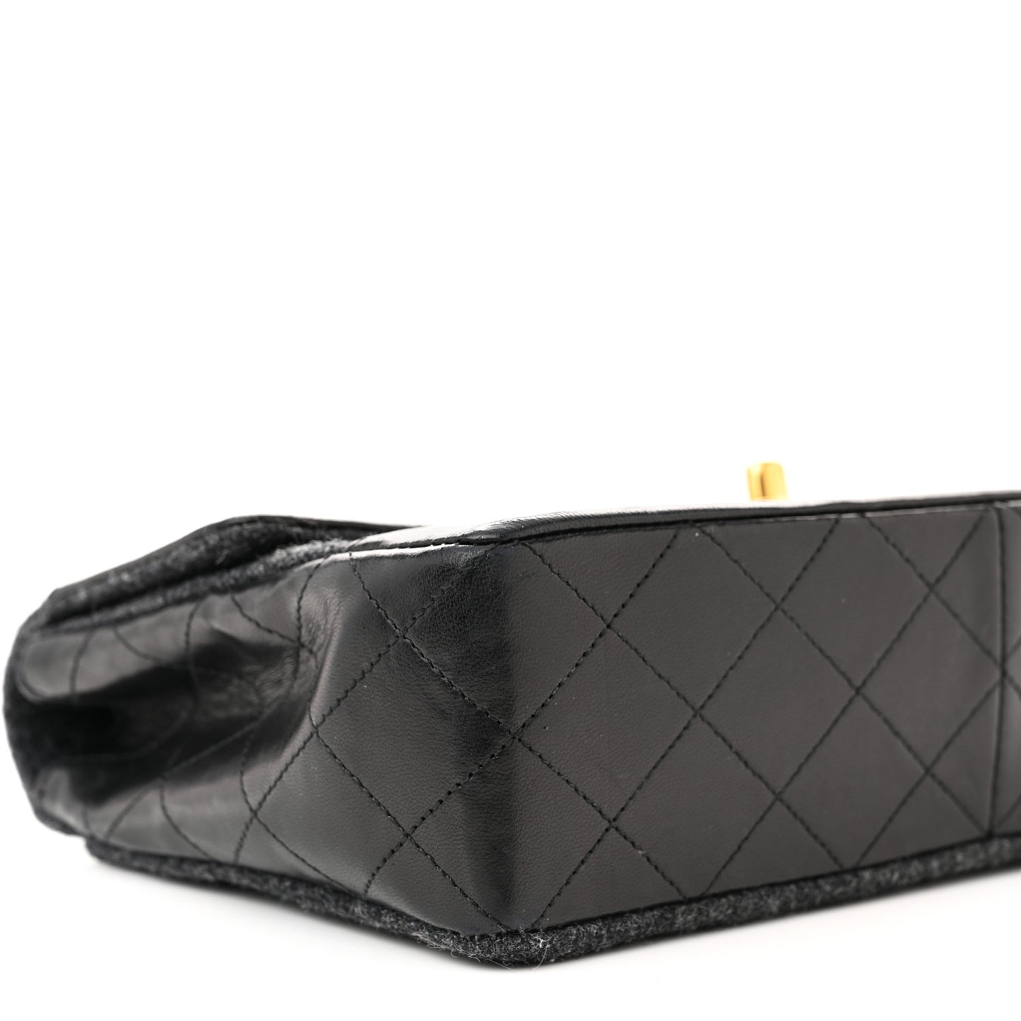 Lambskin Felt Quilted Small Single Flap With Pouch Grey Black