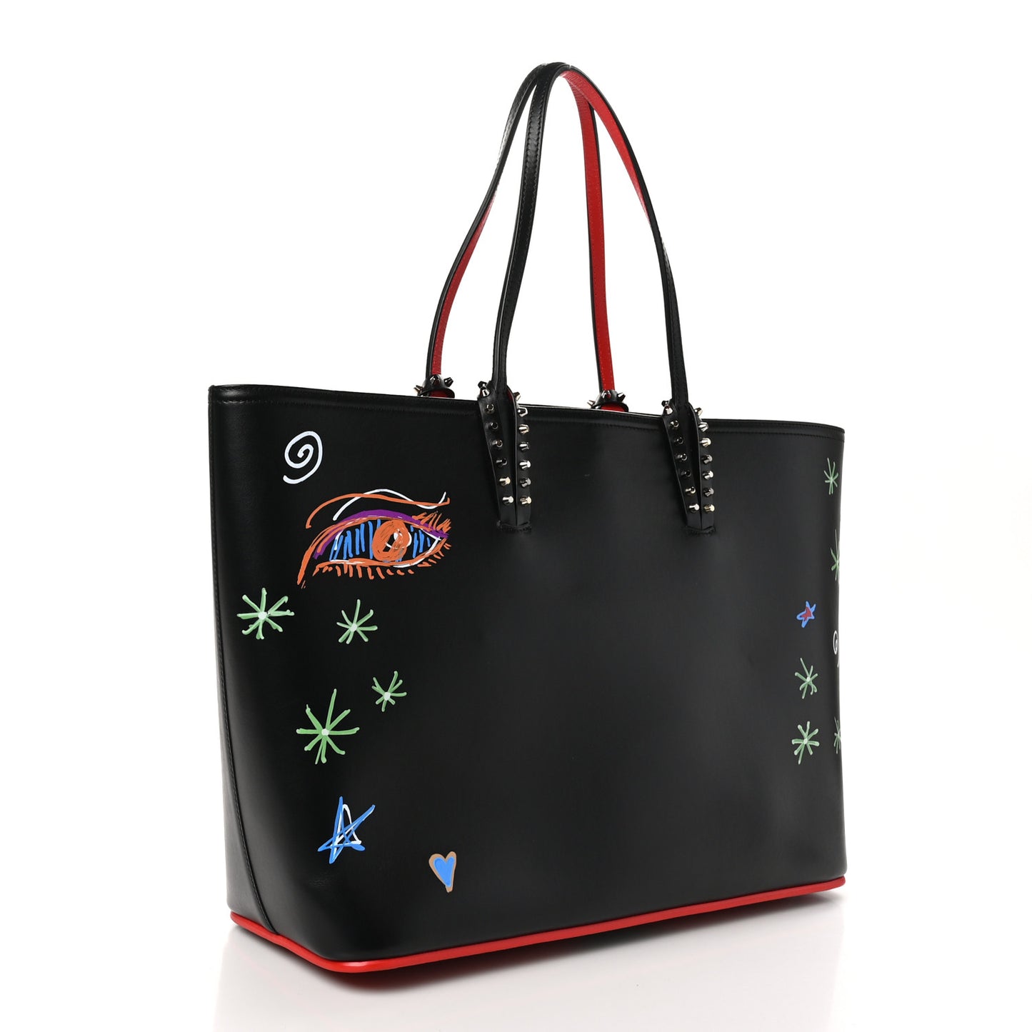 Calfskin Loubitag Spikes East West Cabata Tote Black