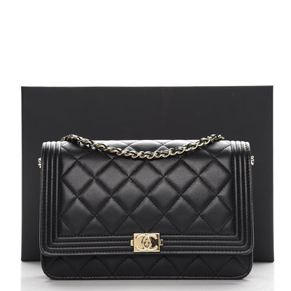 Chanel Lambskin Quilted Boy Wallet On Chain WOC Black 9 of 9