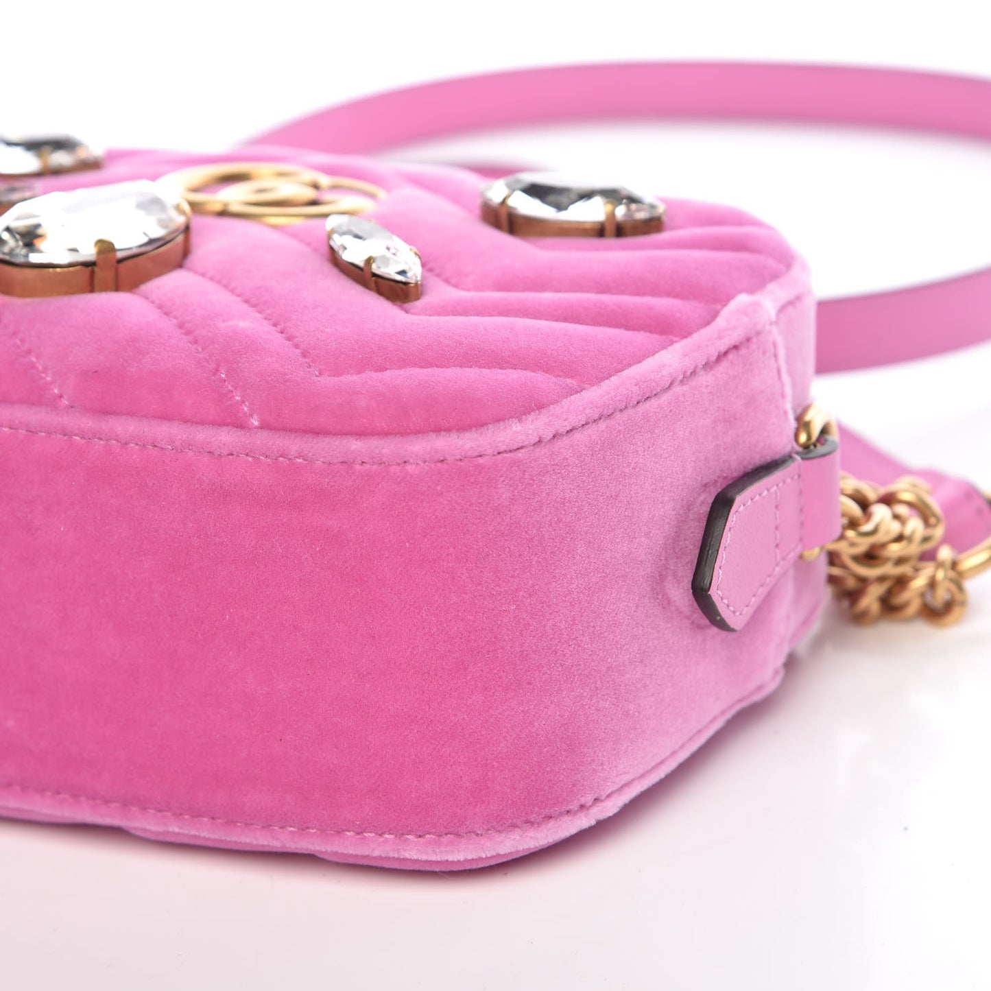 Velvet Matelasse Marquise Crystals Mini GG Marmont Chain Shoulder Bag Malva