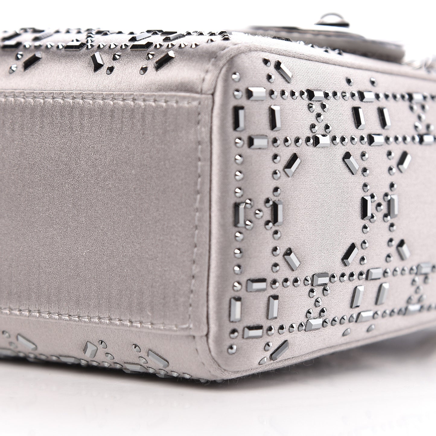 Satin Crystal Cannage Mini Lady Dior Gray