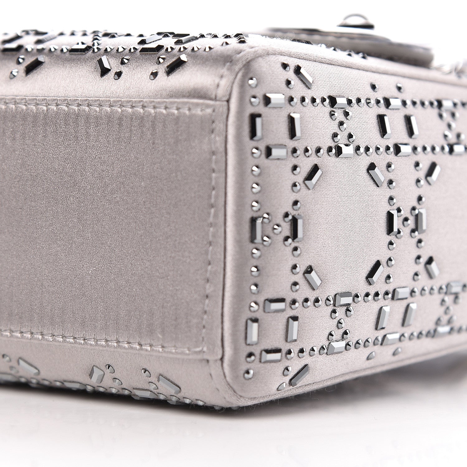 Christian Dior Satin Crystal Cannage Mini Lady Dior Gray 8 of 9