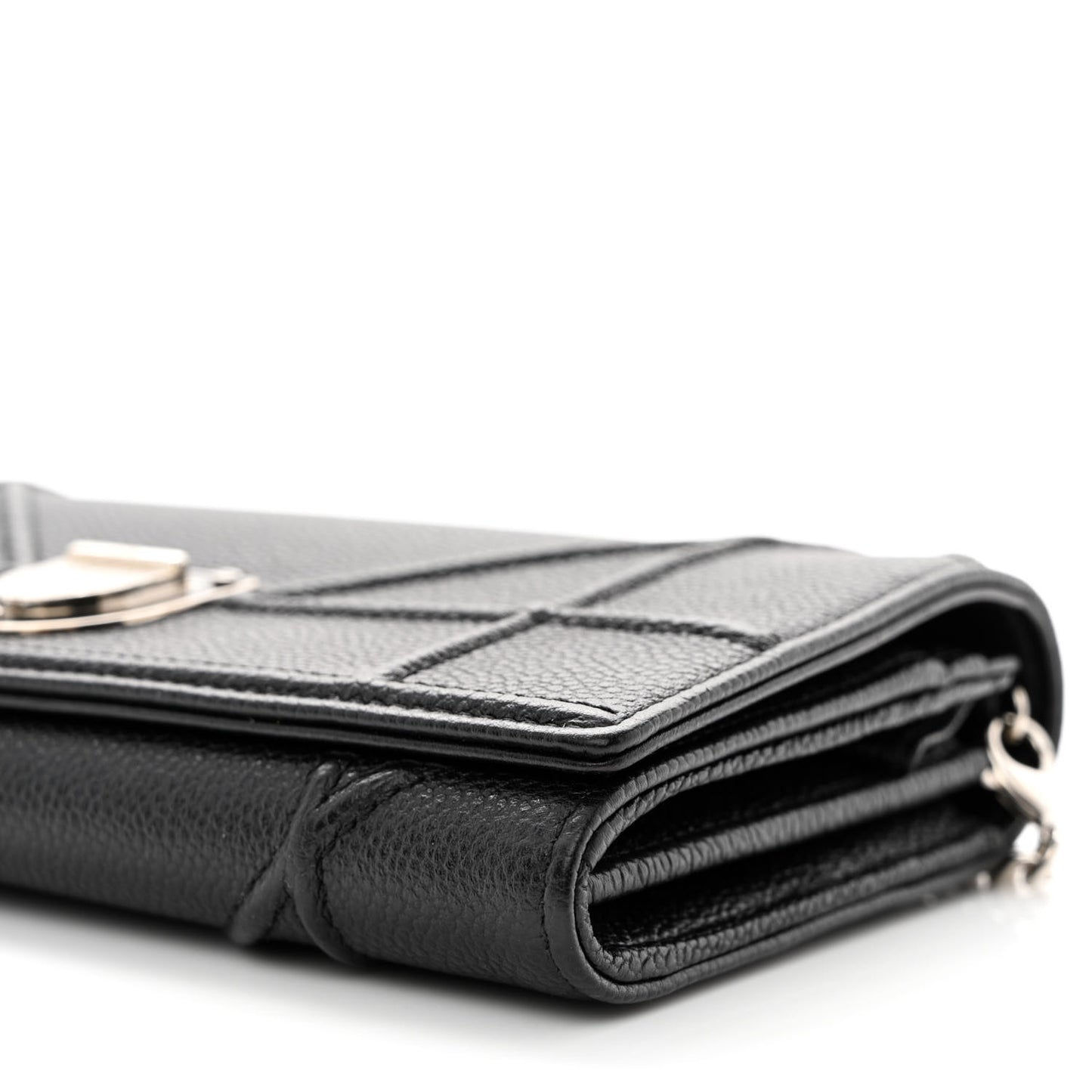 Grained Calfskin Diorama Wallet on Chain Pouch Black