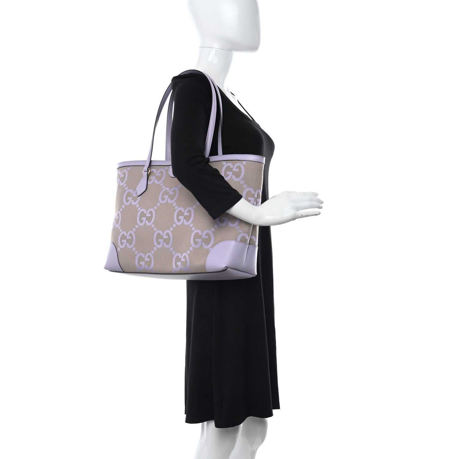 Gucci Monogram Jumbo GG Textured Dollar Calfskin Medium Ophidia Shopping Tote Beige Lapis 2 of 11