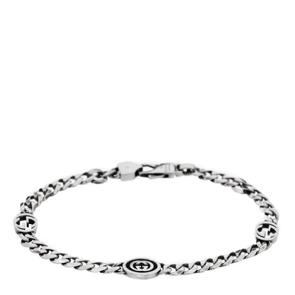 Gucci Sterling Silver Enamel Interlocking G Curb Chain Bracelet Black 1 of 6
