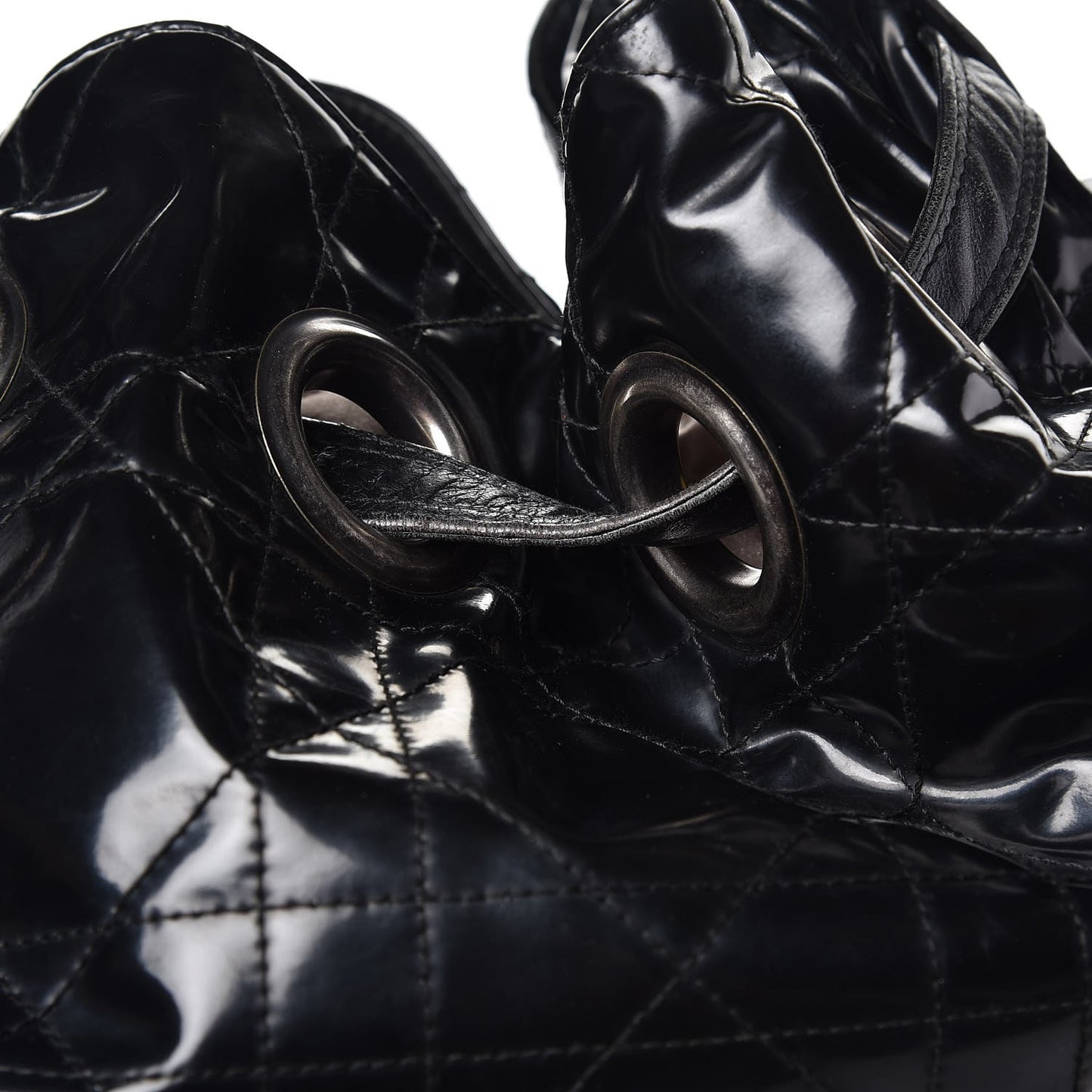 Vinyl Cannage Drawstring Tote Black