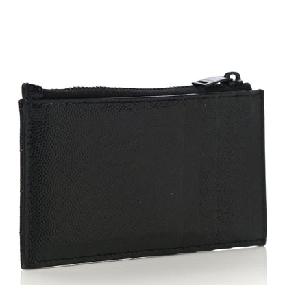 Saint Laurent Grain De Poudre Matelasse Chevron Monogram Fragments Zippered Card Case Black 3 of 13