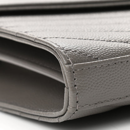 Saint Laurent Grain De Poudre Matelasse Chevron Monogram Chain Wallet Fog 9 of 10