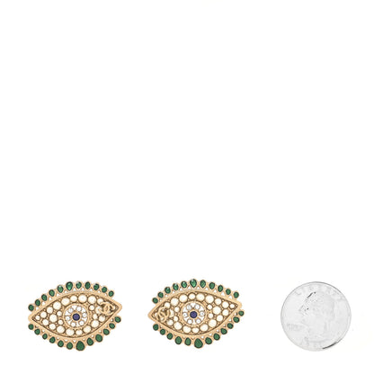 Chanel Pearl Crystal Eye Earrings Gold White Green 2 of 4