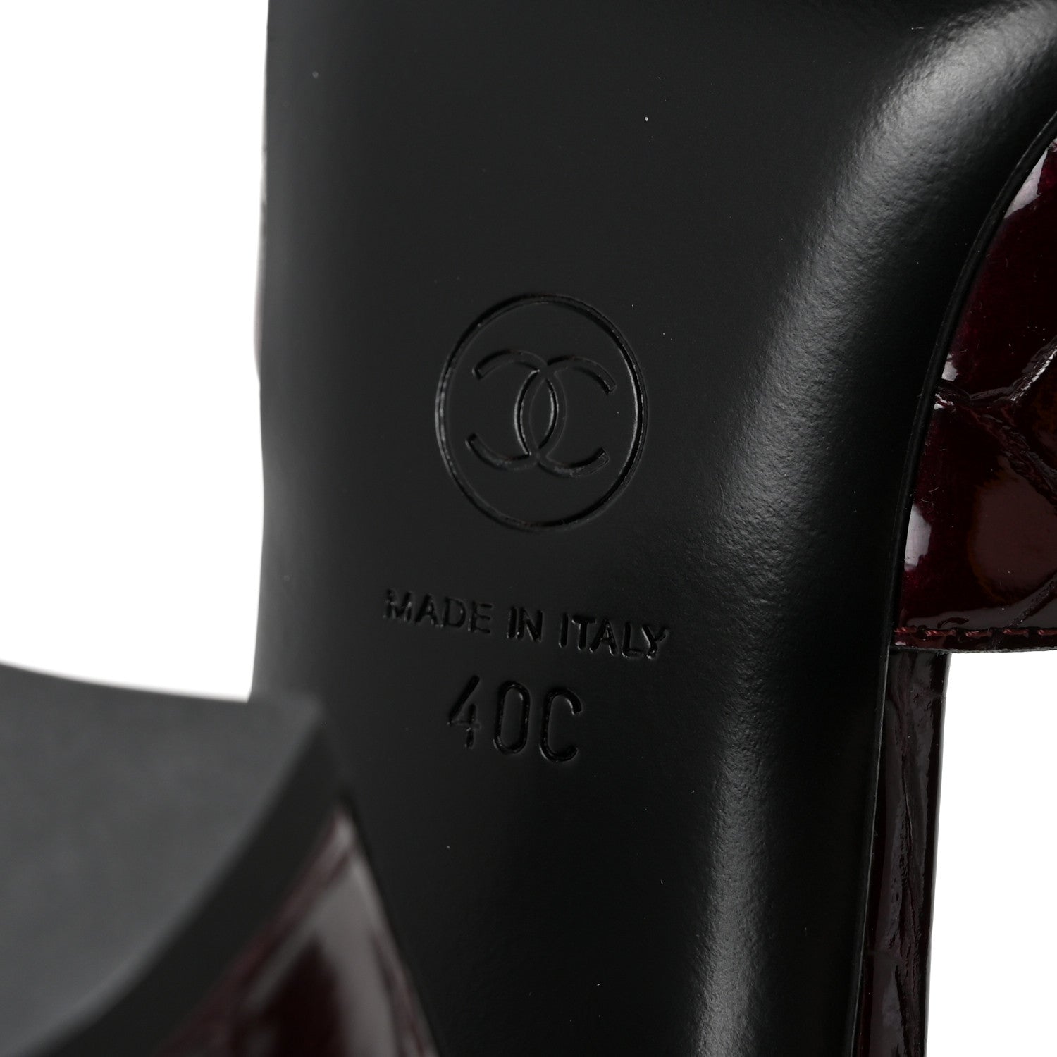 Chanel Patent Calfskin Crocodile Embossed Cap Toe CC Slingback Pumps 40 Dark Burgundy Black 7 of 10