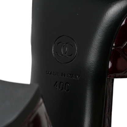 Chanel Patent Calfskin Crocodile Embossed Cap Toe CC Slingback Pumps 40 Dark Burgundy Black 7 of 10