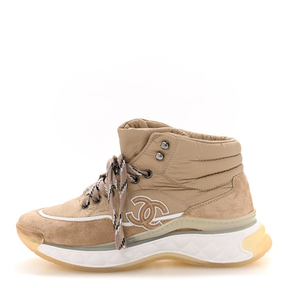Chanel Fabric Suede Womens CC Sneakers 38 Beige 1 of 8